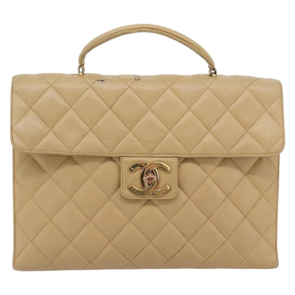 CHANEL Matelassé Business Tas Kaviaarleer Beige Goud CC Auth bs35346
