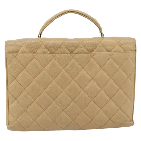 CHANEL Matelassé Business Tas Kaviaarleer Beige Goud CC Auth bs35346