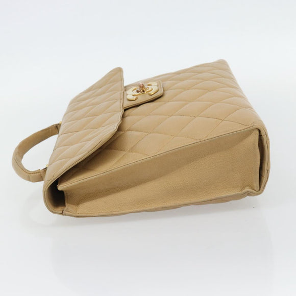 CHANEL Matelassé Business Tas Kaviaarleer Beige Goud CC Auth bs35346