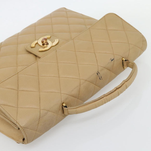CHANEL Matelassé Business Tas Kaviaarleer Beige Goud CC Auth bs35346