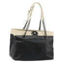CHANEL Boy Chanel Chain Tote Bag Calf Skin Black Silver CC Auth bs35348-1