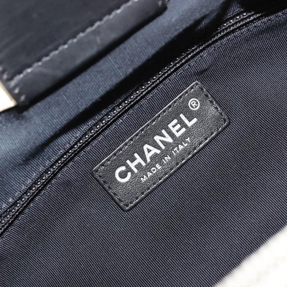 CHANEL Boy Chanel Chain Tote Bag Calf Skin Black Silver CC Auth bs35348