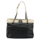CHANEL Boy Chanel Chain Tote Bag Calf Skin Black Silver CC Auth bs35348-2