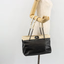 CHANEL Boy Chanel Chain Tote Bag Calf Skin Black Silver CC Auth bs35348-25
