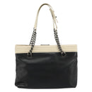 CHANEL Boy Chanel Chain Tote Bag Calf Skin Black Silver CC Auth bs35348-3