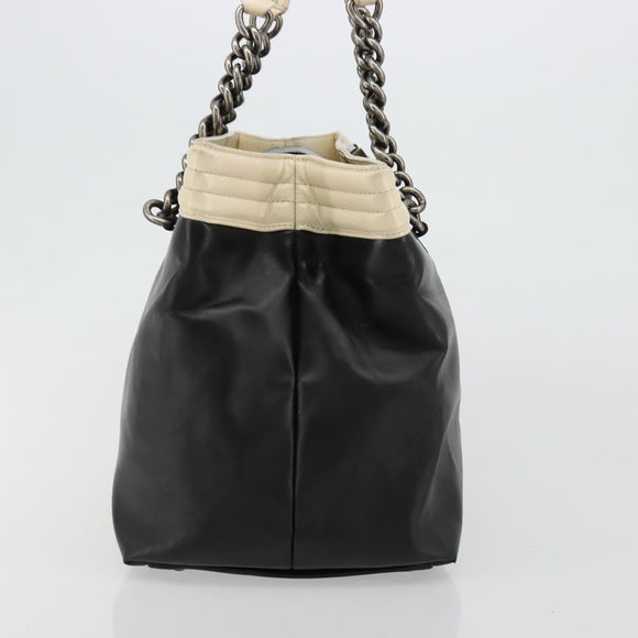 CHANEL Boy Chanel Chain Tote Bag Calf Skin Black Silver CC Auth bs35348