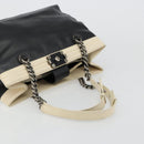 CHANEL Boy Chanel Chain Tote Bag Calf Skin Black Silver CC Auth bs35348-7