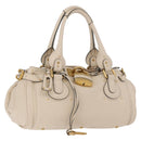 Chloe Paddington Hand Bag Leather Ivory Gold Silver Auth bs35349M-1
