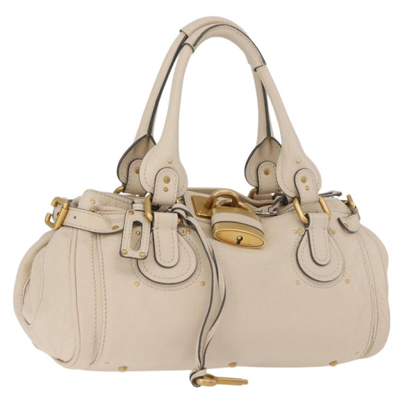 Chloe Paddington Hand Bag Leather Ivory Gold Silver Auth bs35349M