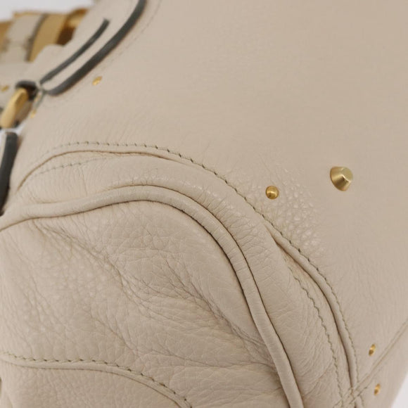 Chloe Paddington Hand Bag Leather Ivory Gold Silver Auth bs35349M
