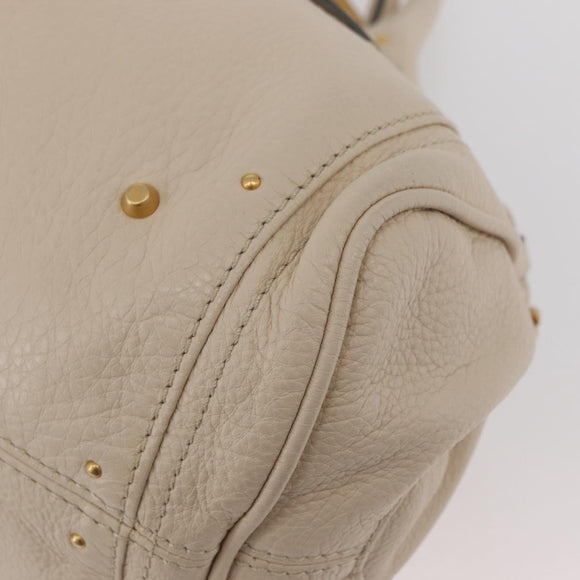Chloe Paddington Hand Bag Leather Ivory Gold Silver Auth bs35349M