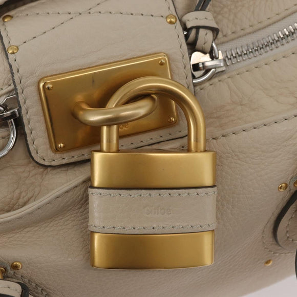 Chloe Paddington Hand Bag Leather Ivory Gold Silver Auth bs35349M
