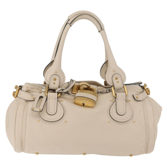 Chloe Paddington Hand Bag Leather Ivory Gold Silver Auth bs35349M