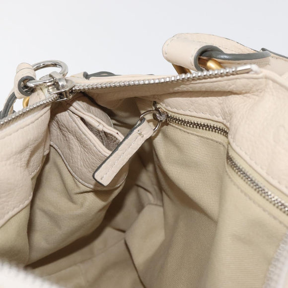 Chloe Paddington Hand Bag Leather Ivory Gold Silver Auth bs35349M