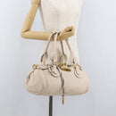 Chloe Paddington Hand Bag Leather Ivory Gold Silver Auth bs35349M-26