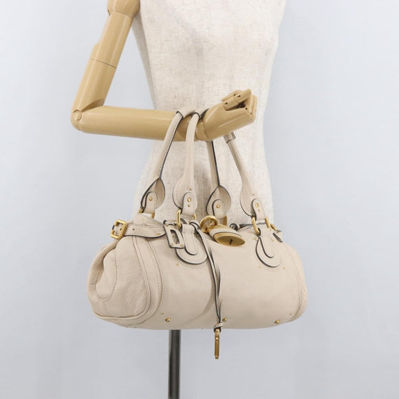 Chloe Paddington Hand Bag Leather Ivory Gold Silver Auth bs35349M