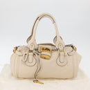 Chloe Paddington Hand Bag Leather Ivory Gold Silver Auth bs35349M-27