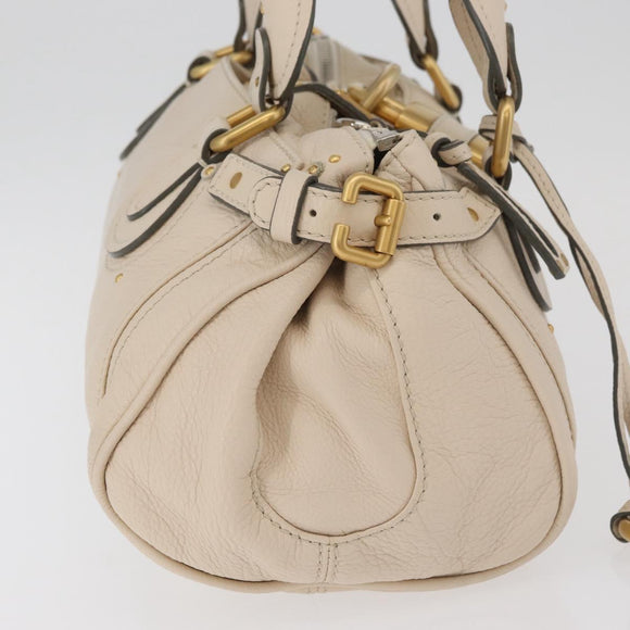 Chloe Paddington Hand Bag Leather Ivory Gold Silver Auth bs35349M
