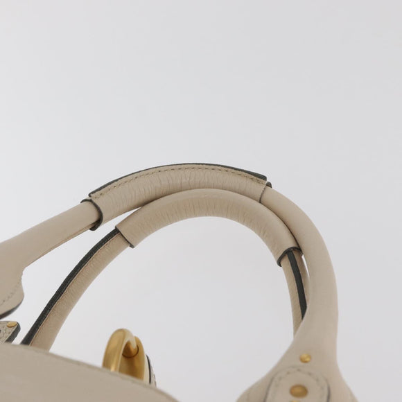 Chloe Paddington Hand Bag Leather Ivory Gold Silver Auth bs35349M