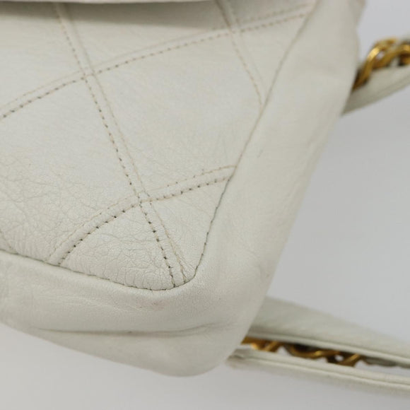 CHANEL Bicolore Waist Bag Lamb Skin White Gold CC Auth bs35350