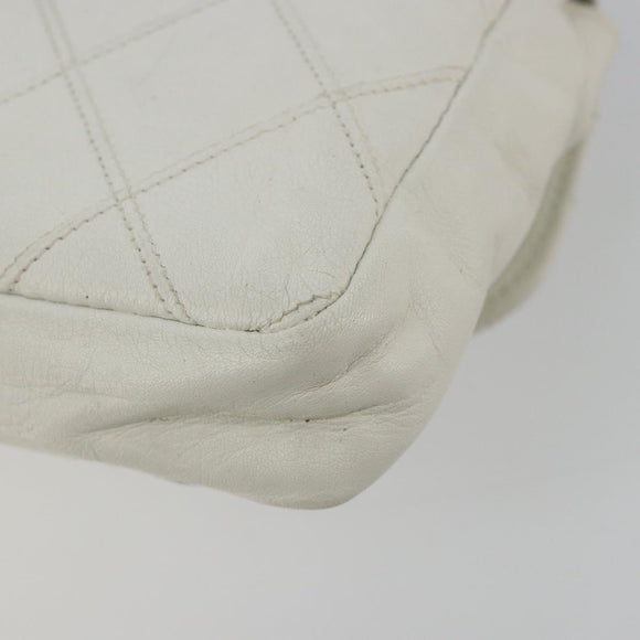 CHANEL Bicolore Waist Bag Lamb Skin White Gold CC Auth bs35350