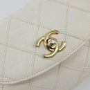 CHANEL Bicolore Waist Bag Lamb Skin White Gold CC Auth bs35350-14
