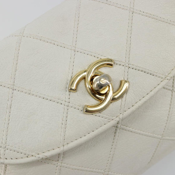 CHANEL Bicolore Waist Bag Lamb Skin White Gold CC Auth bs35350