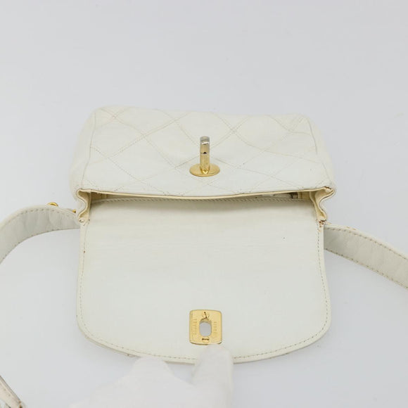 CHANEL Bicolore Waist Bag Lamb Skin White Gold CC Auth bs35350
