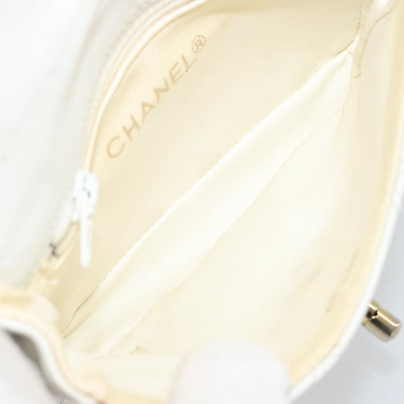 CHANEL Bicolore Waist Bag Lamb Skin White Gold CC Auth bs35350