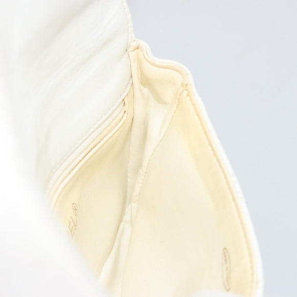 CHANEL Bicolore Waist Bag Lamb Skin White Gold CC Auth bs35350
