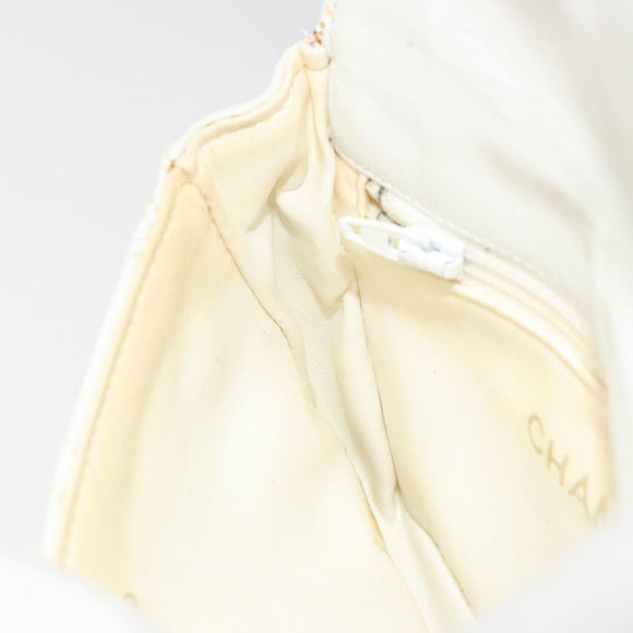 CHANEL Bicolore Waist Bag Lamb Skin White Gold CC Auth bs35350