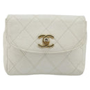 CHANEL Bicolore Waist Bag Lamb Skin White Gold CC Auth bs35350-2