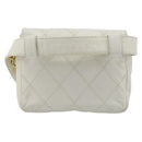 CHANEL Bicolore Waist Bag Lamb Skin White Gold CC Auth bs35350-3