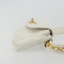 CHANEL Bicolore Waist Bag Lamb Skin White Gold CC Auth bs35350-4