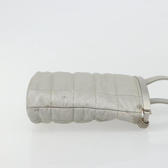 CHANEL Choco Bar Handtasje Nylon Zilver CC Auth bs35353