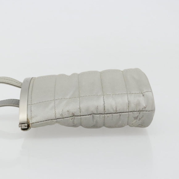 CHANEL Choco Bar Handtasje Nylon Zilver CC Auth bs35353
