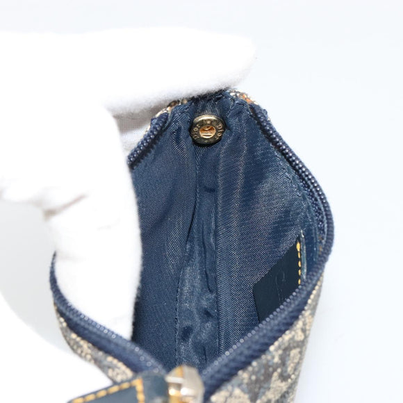 Christian Dior Trotter Canvas Zadeltasje Muntzakje Marine Goud Auth bs35356