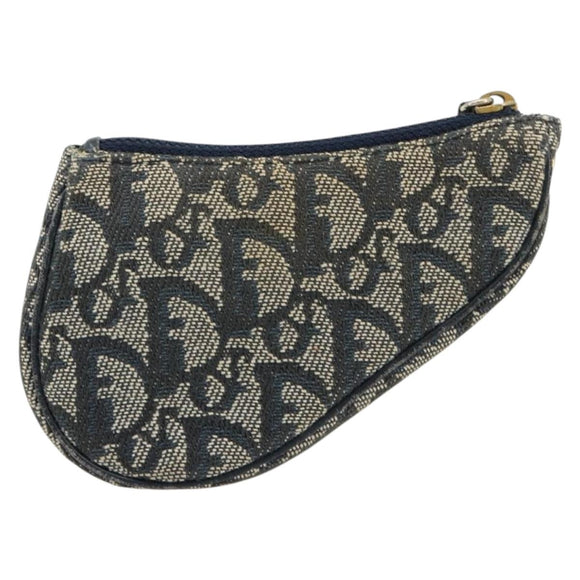 Christian Dior Trotter Canvas Zadeltasje Muntzakje Marine Goud Auth bs35356