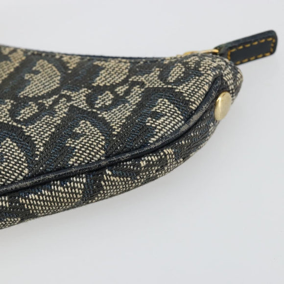 Christian Dior Trotter Canvas Zadeltasje Muntzakje Marine Goud Auth bs35356