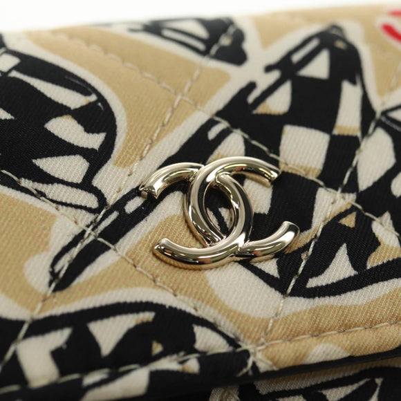 CHANEL Matelasse Chain Shoulder Pouch Nylon Beige Gold CC Auth bs35360SAM