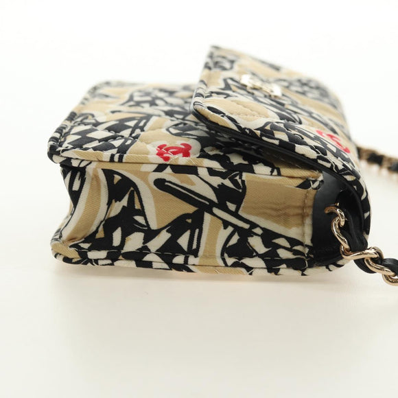 CHANEL Matelasse Chain Shoulder Pouch Nylon Beige Gold CC Auth bs35360SAM