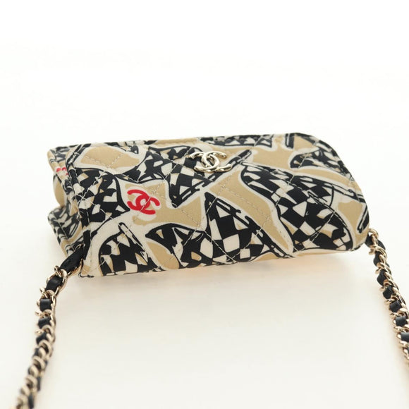 CHANEL Matelasse Chain Shoulder Pouch Nylon Beige Gold CC Auth bs35360SAM