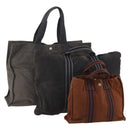 HERMES Hand Bag Canvas 3 Set Gray Black Brown Auth bs35362-1
