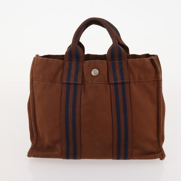 HERMES Hand Bag Canvas 3 Set Gray Black Brown Auth bs35362