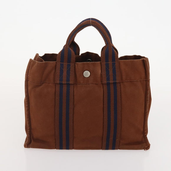 HERMES Hand Bag Canvas 3 Set Gray Black Brown Auth bs35362