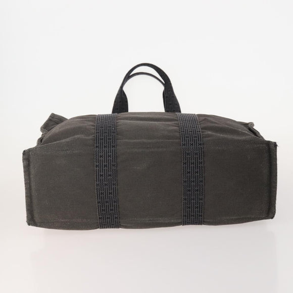 HERMES Hand Bag Canvas 3 Set Gray Black Brown Auth bs35362