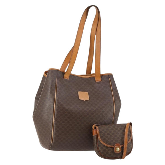 CELINE Macadam Canvas Shoulder Bag PVC Leather 2 Set Brown Auth bs35363