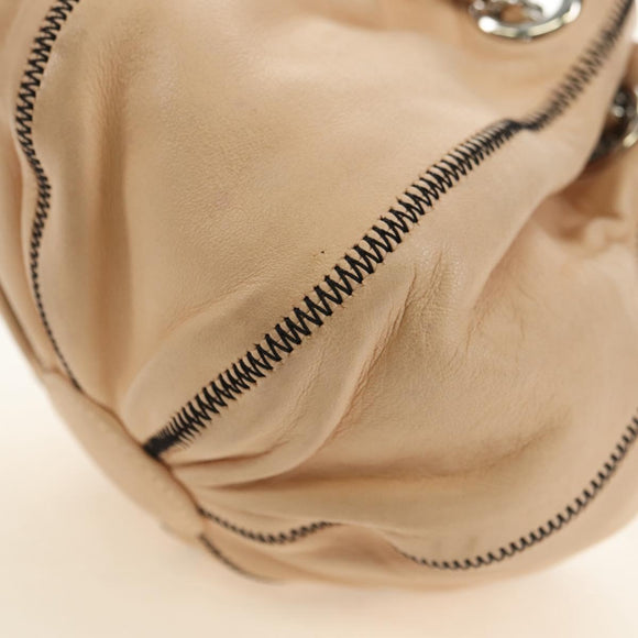 CHANEL Chain Purse Hand Bag Lamb Skin Beige Silver CC Auth bs35366V