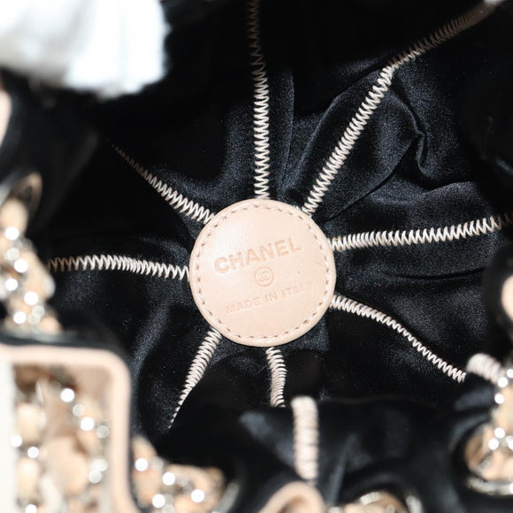 CHANEL Chain Purse Hand Bag Lamb Skin Beige Silver CC Auth bs35366V