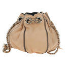 CHANEL Chain Purse Hand Bag Lamb Skin Beige Silver CC Auth bs35366V-13